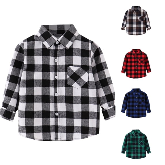 CUZIBR Boys Tops Kids Toddler Flannel Jacket Plaid Long Sleeve Lapel Button Down Shacket Baby Lightweight Formal Shirt Coat Outwear Tee Dailywear,White,3-4 Years
