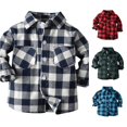 thumbnail image 1 of CUZIBR Boys Tops Kids Toddler Flannel Shirt Plaid Long Sleeve Lapel Button Down Shacket Baby Shirt Breathable Lightweight Outwear Tee Dailywear,Dark Blue,12-18 Months, 1 of 9