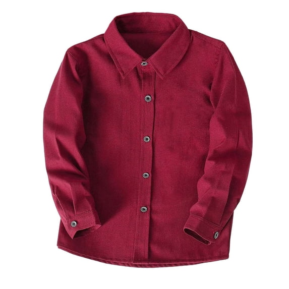 CUZIBR Boys Tops Lapel Collar Solid Color Classic Dress Shirt For Formal Long Sleeve Button Down Shirt For Kids Performance Matching Tee Blouse Dailywear,Red,9-10 Years