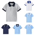 thumbnail image 1 of CUZIBR Boys Tops Lapel Collar Striped Color Block Short Sleeve T Shirt Solid Casual For Kids Youth School Comfortable Tee Dailywear,Grey,10-11 Years, 1 of 4