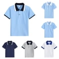 thumbnail image 1 of CUZIBR Boys Tops Lapel Collar Striped Color Block Short Sleeve T Shirt Solid Casual For Kids Youth School Comfortable Tee Dailywear,Dark Blue,7-8 Years, 1 of 4