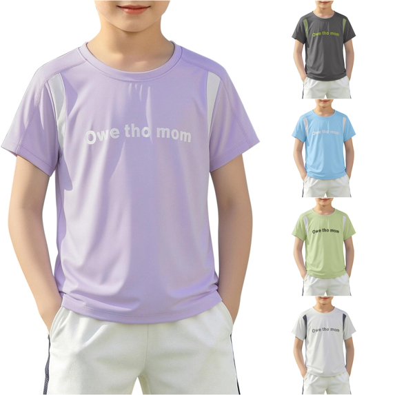 CUZIBR Boys Tops Short Sleeve Crewneck Letter Print Performance Athletic Shirts Lightweight Mesh Sport Training For Kids Summer Sports Tee,Purple,11-12 Years