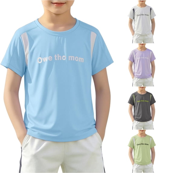 CUZIBR Boys Tops Short Sleeve Crewneck Letter Print Performance Athletic Shirts Lightweight Mesh Sport Training For Kids Summer Sports Tee,Sky Blue,9-10 Years