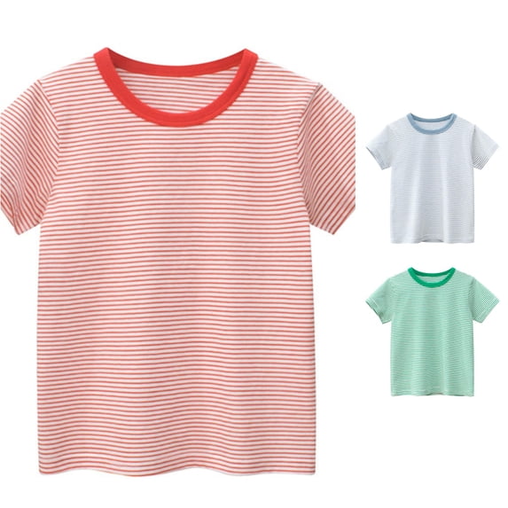 CUZIBR Boys Tops Toddler Kids Baby Striped Short Sleeve Crewneck T Shirts Clothes For Children Comfortable Summer Tee Dailywear,Red,4-5 Years