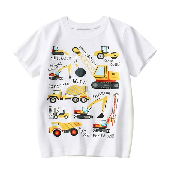 CUZIBR Boys Tops For Toddler Kids Comfortable Breathable O-Neck T Shirt With Excavator Print For Casual Outdoor Activities And Comfort Dailywear For Child