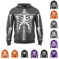 thumbnail image 1 of CUZIBR Boys Unisex Kids Halloween Skeleton Graphic Hoodie Front Sleeve Bone Print Long Sleeve Pullover Hooded Sweatshirt Holiday Party Casual Fall Tops,Grey-B,12-13 Years, 1 of 4