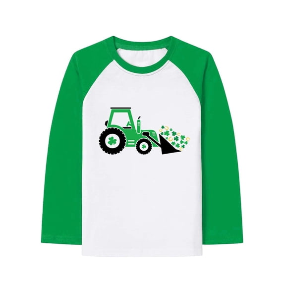 CUZIBR Boys Valentines Graphic Shirts Raglan Sleeve Crewneck Long Sleeve Tee Shirt Car Fashionable Print Casual Comfortable Dailywear Basic Tees Tagless,Green,4-5 Years