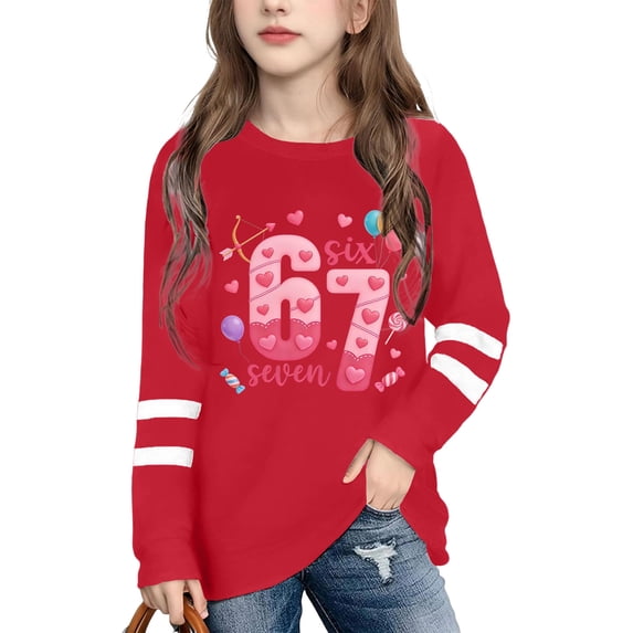 CUZIBR Boys Valentines Graphic Shirts Raglan Sleeve Crewneck Long Sleeve Tee Shirt Car Fashionable Print Casual Comfortable Dailywear Comfy Activewear,Red,11-12 Years