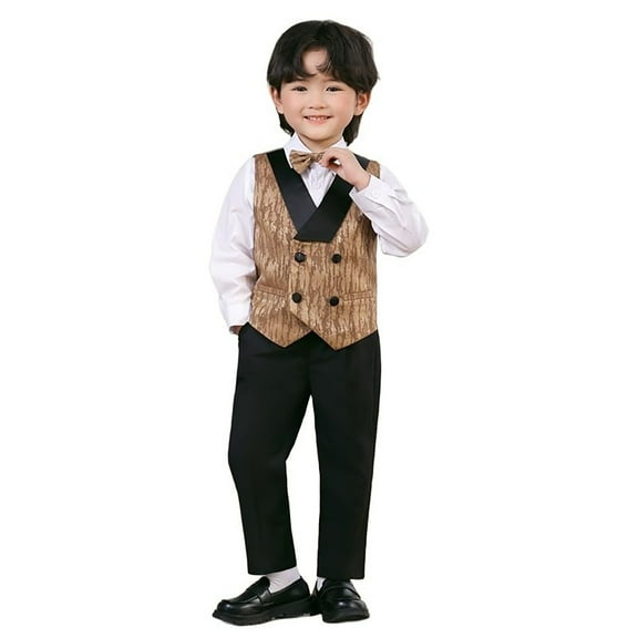 CUZIBR Boys Vest Suits 4 Piece Outfits Tuxedo Sets For Kids Formal Suit For Boys With Vest And Pants Bowtie Strap Suspender Sets Slim Trendy Dailywear For Toddler