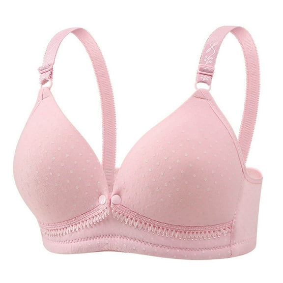 CUZIBR Bras For Women Front Closure Cotton Bralette V-Neck Front Button Solid Color Lace Trim Polka Dot Adjustable Strap Comfortable Bralette Dailywear,Light Pink,42