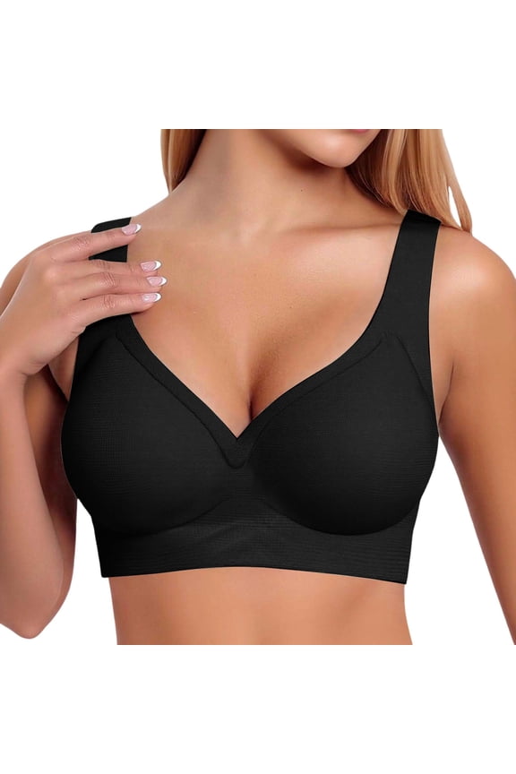 Bras For Women No Underwire Wireless Seamless Soft Support Four Three Hooks Adjustable Straits Leisure Activities Yoga Athletic Dailywear Soft Tshirt Bras,Black,XXL