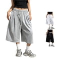 thumbnail image 1 of CUZIBR Capri Sweatpants For Women With Pocket Wide Leg Baggy Joggers Drawstring Workout Straight Leg Trendy Pants Casual Daily Soft Club Trousers,Dark Gray,L, 1 of 4