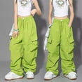 thumbnail image 1 of CUZIBR Cargo Pants For Girls Casual Classic Multi Pockets High Waisted Drawstring Loose Fit Trousers Big Girls Wide Leg Sweatpants Hiking Running Joggers,Light Green,5-6 Years, 1 of 3