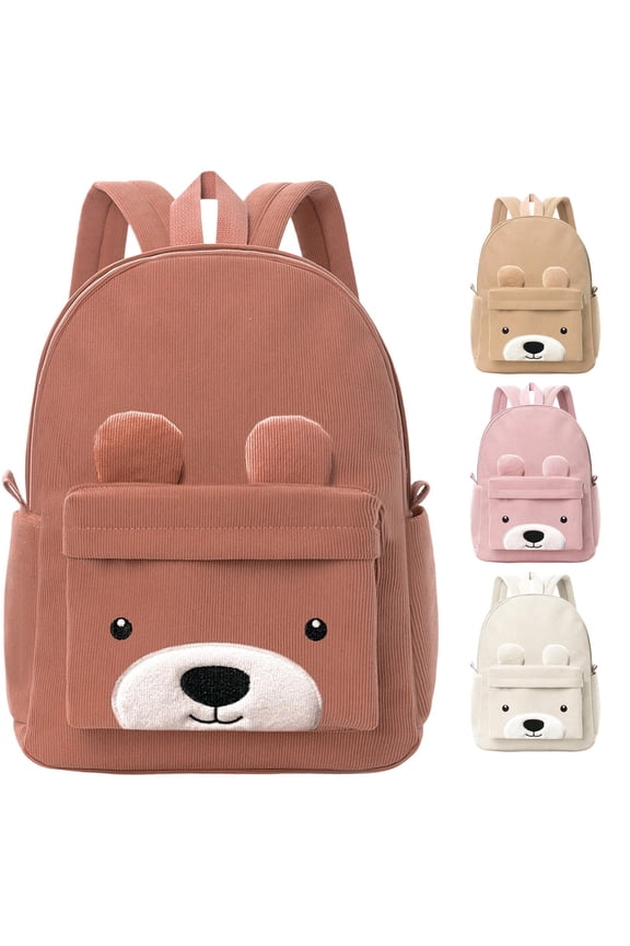 Cartoon Corduroy Toddler Backpack Lightweight Kids Rucksack With Padded Adjustable Straps Front Zipper Pocket Soft Preschool Book Bag For Little Girls