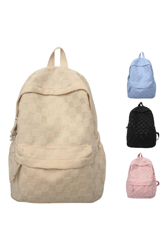 Checkered Texture Casual Backpack Large Capacity Multi Pocket Soft Daypack Adjustable Shoulder Strap Bookbag For Teenagers College School Daily Commute Travel Outdoor