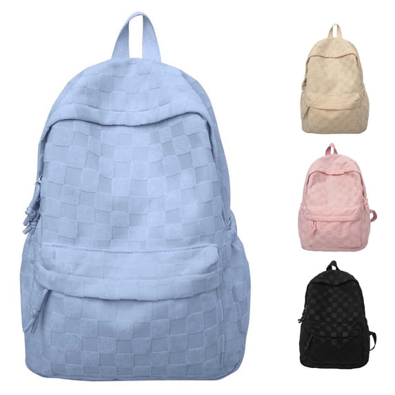 CUZIBR Checkered Texture Casual Backpack Large Capacity Multi Pocket Soft Daypack Adjustable Shoulder Strap Bookbag For Teenagers College School Daily Commute Travel Outdoor