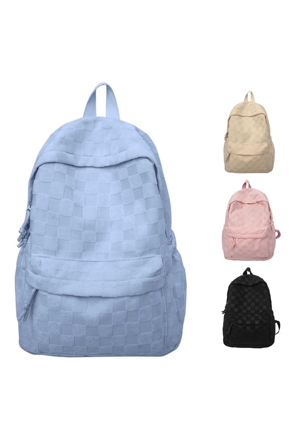 Checkered Texture Casual Backpack Large Capacity Multi Pocket Soft Daypack Adjustable Shoulder Strap Bookbag For Teenagers College School Daily Commute Travel Outdoor