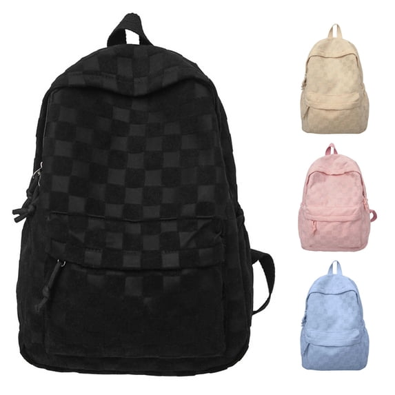 CUZIBR Checkered Texture Casual Backpack Large Capacity Multi Pocket Soft Daypack Adjustable Shoulder Strap Bookbag For Teenagers College School Daily Commute Travel Outdoor