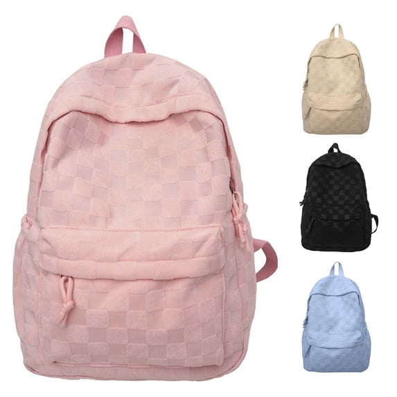 CUZIBR Checkered Texture Casual Backpack Large Capacity Multi Pocket Soft Daypack Adjustable Shoulder Strap Bookbag For Teenagers College School Daily Commute Travel Outdoor