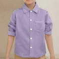 thumbnail image 1 of CUZIBR Child Boys Girls School Uniform Shirt Long Sleeve Button Down Solid Color Gentleman Lapel Turndown Collar Front Pocket Casual Stylish Tops Athletic Baggy Tops,Purple,4-5 Years, 1 of 5