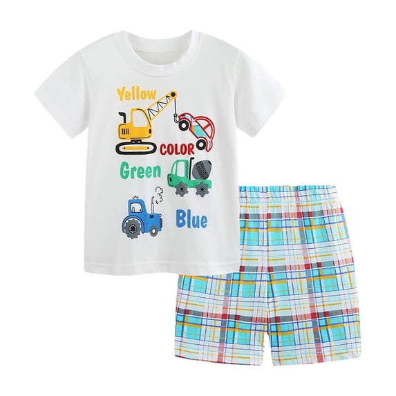 CUZIBR Child Stylish Boys Graphic Print O-Neck Short Sleeve T-Shirts Shorts Outfit Sets Casual Summer Two Piece Toddlers Kids Clothing Sets,White,6-7 Years
