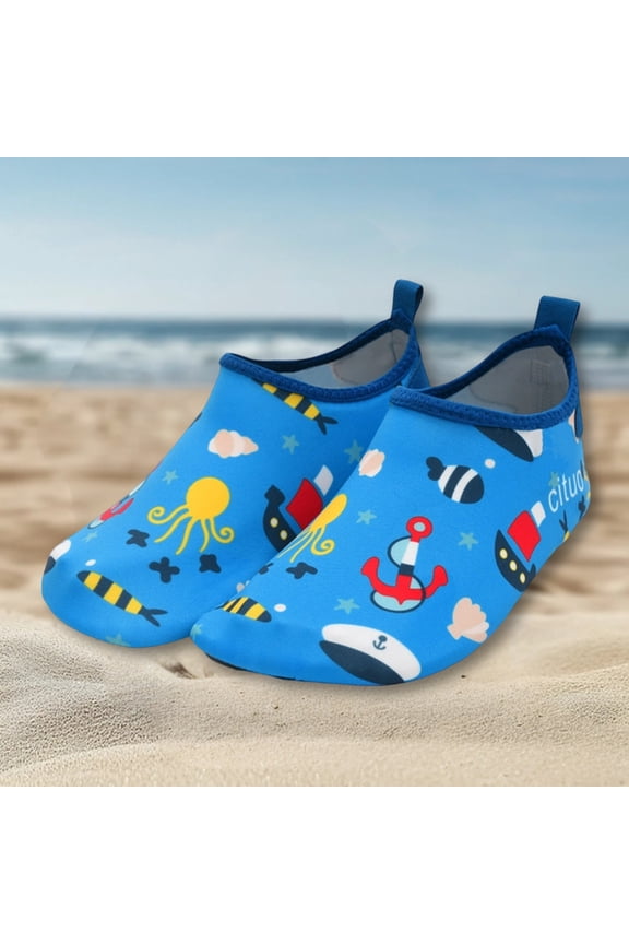 Children Boys Toddler Beach Shoes Cartoon Dinosaur Print Soft Soled Wading Water Sandals Hook And Loop Tie Dye Outdoor Swimming Shoes Barefoot Aqua Socks Sneakers,Sky Blue,2-2.5 Years