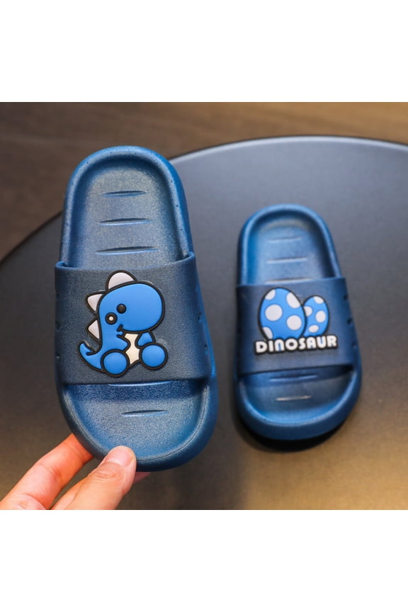 Children Boys Toddler Slippers Cute Cartoon Dinosaur Pattern Summer Home Outside Bathroom Wear Soft Bottom Non- Comfortable Lightweight Summer Sandals Dailywear,Blue,1.5-2 Years