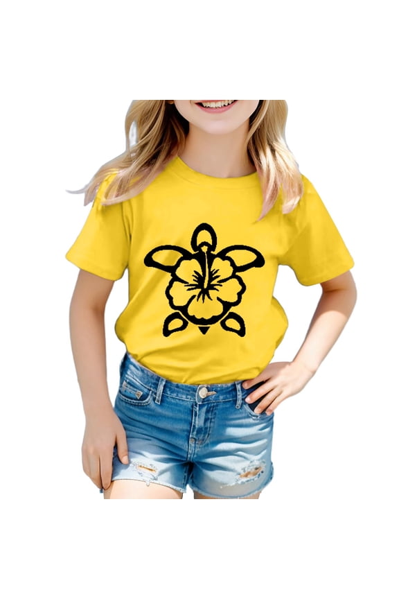 Children Fashion 100 Days Of School Shirt For Girls Short Sleeve Round Necl Floral Print Casual Loose T Shirt Top Summer Comfortable Back To School Casual Tee Tops,Yellow,10-11 Years