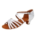 thumbnail image 1 of CUZIBR Children'S Girls Latin Dance Sandals Adjustable Strap Soft Sole Comfortable Shoes Ballroom Tango Salsa Performance Dancing Low-Heel Stylish Footwear Lightweight Dailywear,White,3.5-4 Years, 1 of 9