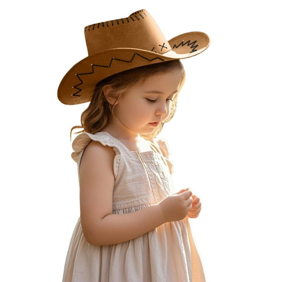 CUZIBR Children Toddler Boys Cowboy Hats Wide Birm Leopard Print Adjustable Strap Birthday Party Stage Performance Fashionable Fascinator Cowgirl Caps Headwear,Khaki,One Size