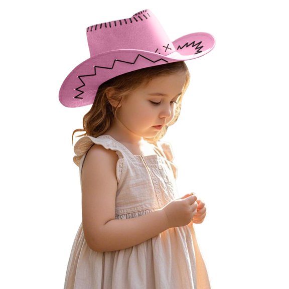 CUZIBR Children Toddler Boys Cowboy Hats Wide Birm Leopard Print Adjustable Strap Birthday Party Stage Performance Fashionable Fascinator Cowgirl Caps Headwear,Pink,One Size