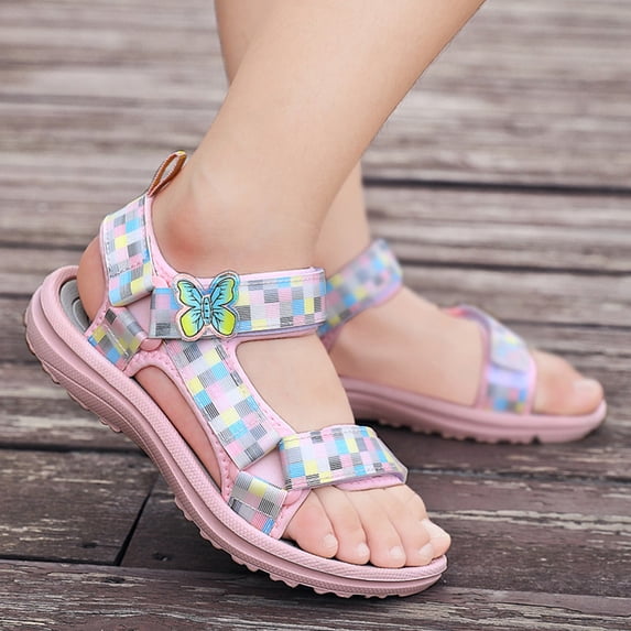 CUZIBR Children Toddler Girls Sandals Sandals Cute Butterfly Pattern Adjustable Strap Hook And Loop Fashion Breathable Thick Soled Summer Sandals Lightweight Soft Soled Footwear,Pink,11-11.5 Years