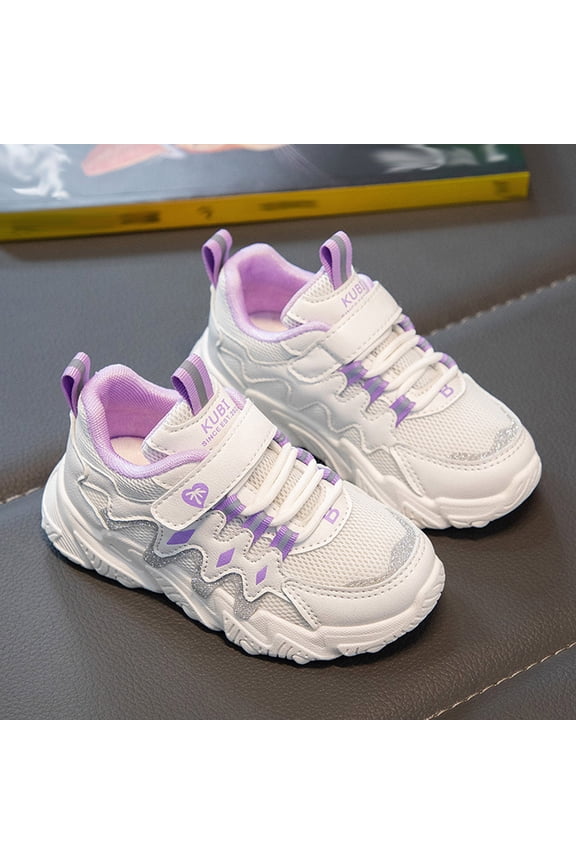 Children Toddler Girls Sneakers Solid Color Summer Mesh Breathable Hook And Loop Strap Sports Shoes Non- Thick Soles Lace Up Comfortable Casual Lightweight Footwear,Purple,9-9.5 Years