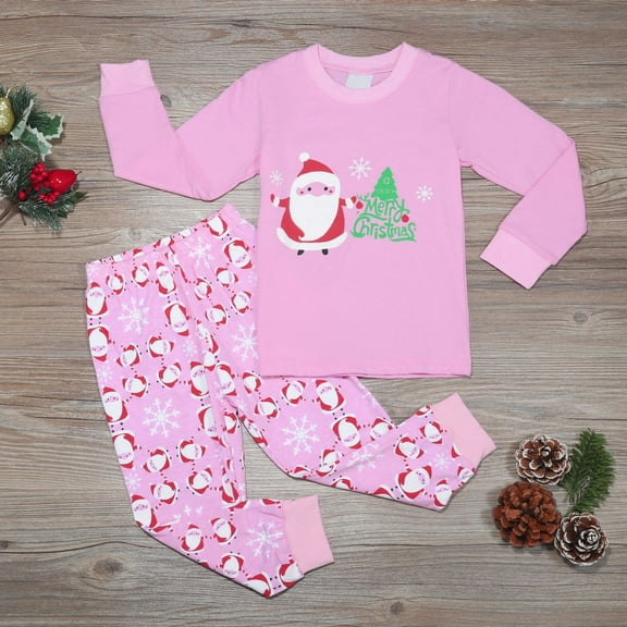 CUZIBR Christmas Children Boys Teenagers Outfits Sets Cozy Cute Santa Snowman Characet Clothes Sets Comfortable Soft Dailywear For Toddler,Pink,18-24 Months