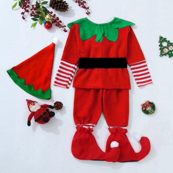 CUZIBR Christmas Children Kids Girls Teenagers 4PC Outfits Sets Include Dress Hat Sock Belt Green Outfits Sets Holiday Dailywear For Toddler