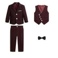 thumbnail image 1 of CUZIBR Christmas Outfit For Kids Boys Formal Suits Four Piece Shirt Tuxedo Gentlemen Solid Color Jacket Vest Trousers Bowtie Wedding Party Activist Dress Wear Jogging Sets,Wine,5-6 Years, 1 of 9