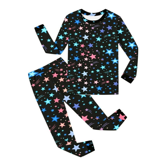 CUZIBR Christmas Outfit For Kids Fashionable Cartoon Print Round Neck Shirts Pants Sleep Dailywear Casual Soft Comfy Two Piece Jogging Sets,Black,7-8 Years