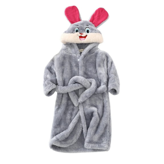 CUZIBR Christmas Outfit For Kids Stylish Cartoon Print Hoodies Bathrobes Long Sleeve Fuzzy Thermal Night-Robe With Belt Solid Color Sleep Robe Boys' Clothing Sets,Grey,3-4 Years