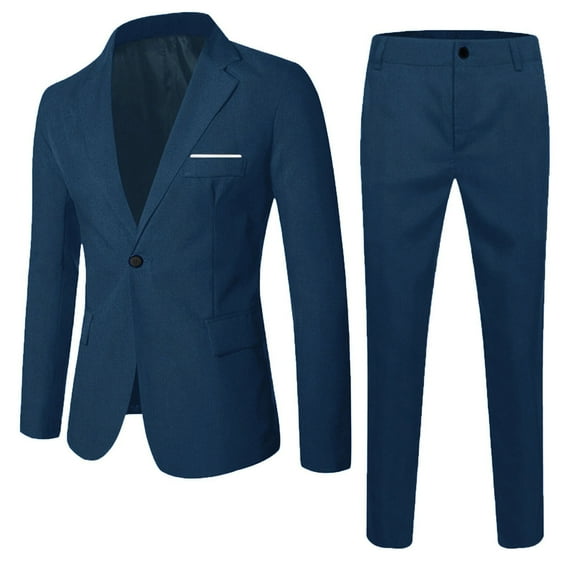 CUZIBR Christmas Outfit For Kids Wedding Formal Suit 2 Piece Solid Color Long Sleeve Button Jacket Trousers Party Dresswear Jogging Sets,Blue,12-13 Years