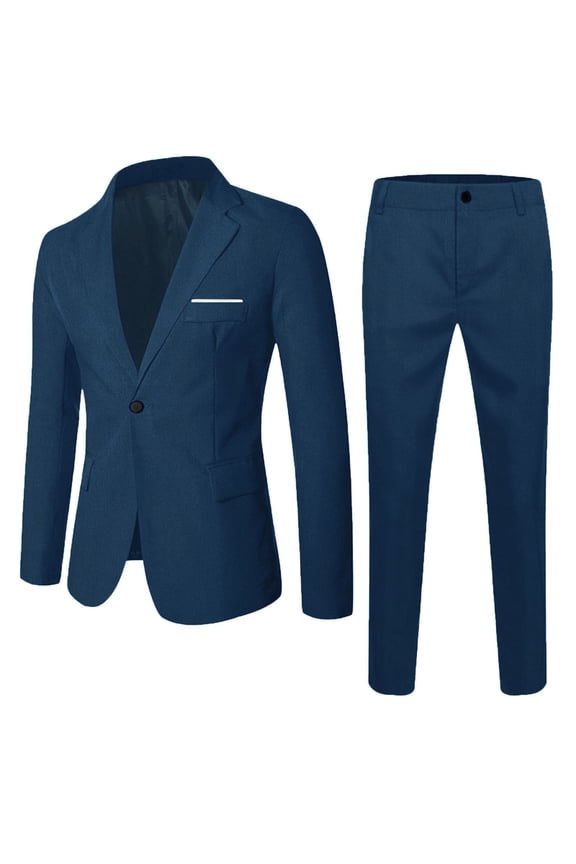 Christmas Outfit For Kids Wedding Formal Suit 2 Piece Solid Color Long Sleeve Button Jacket Trousers Party Dresswear Jogging Sets,Blue,12-13 Years