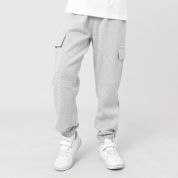 CUZIBR Christmas Pants Cargo Pants Fashion Side Pockets Solid Color Cozy Elastic Waist Wide Led Ankle-Tied Joggers Cute Pants,Light Gray,13-14 Years