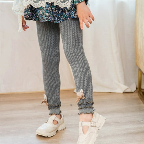 CUZIBR Christmas Pants Thick Fuzzy Lined Ruffles Cute Bows Solid Color Leggings Winter Warm Pantihose Stretchy Basic Full Length Pants Pantyhose Casual Trousers,Dark Gray,4-6 Years