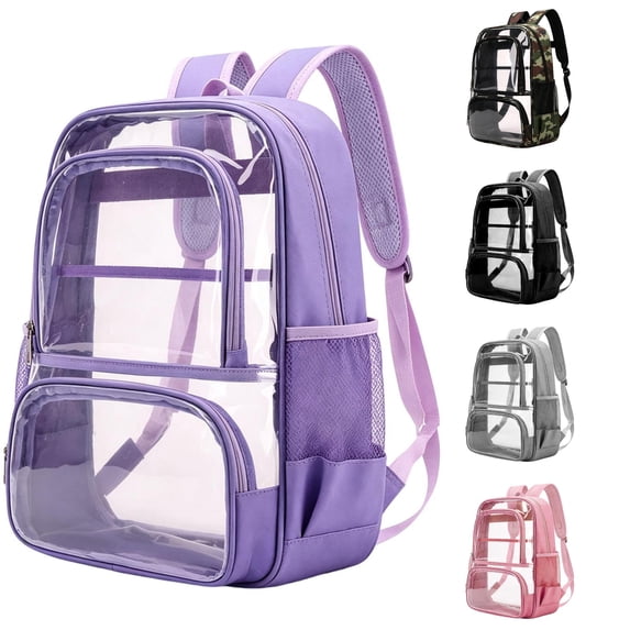 CUZIBR Clear Backpack Heavy Duty Transparent See Through Rucksack With Double Front Zipper Compartments Padded Adjustable Straps Side For Concert Sports Game Travel School