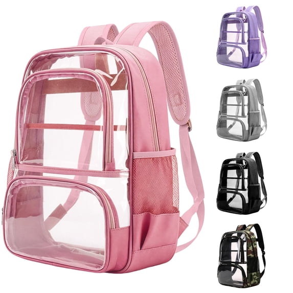 CUZIBR Clear Backpack Heavy Duty Transparent See Through Rucksack With Double Front Zipper Compartments Padded Adjustable Straps Side For Concert Sports Game Travel School