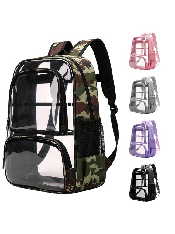 Clear Backpack Heavy Duty Transparent See Through Rucksack With Double Front Zipper Compartments Padded Adjustable Straps Side For Concert Sports Game Travel School