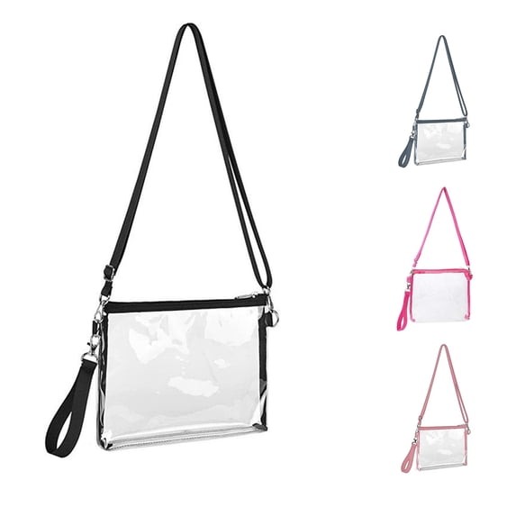 CUZIBR Clear Crossbody Bag Transparent Shoulder Purse Black Zipper Detachable Adjustable Strap Hand Wrist Strap Small Storage Bag For Swimming Games Concert Vacation Daily Carry