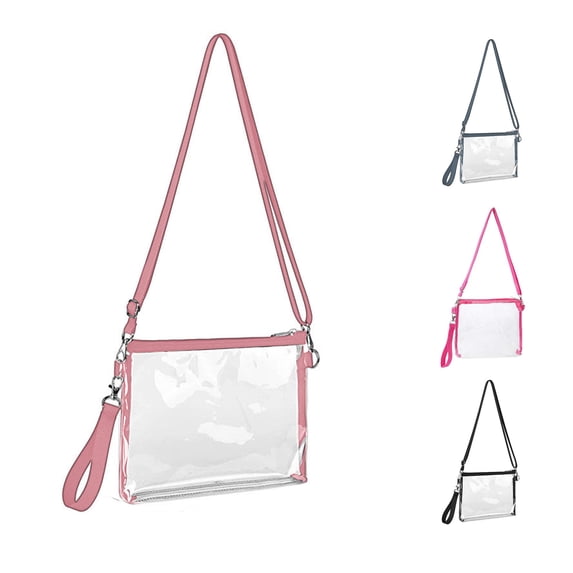 CUZIBR Clear Crossbody Bag Transparent Shoulder Purse Black Zipper Detachable Adjustable Strap Hand Wrist Strap Small Storage Bag For Swimming Games Concert Vacation Daily Carry