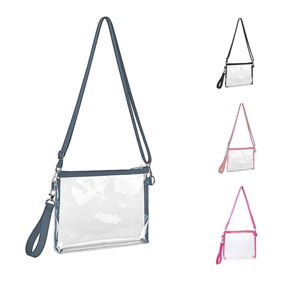 CUZIBR Clear Crossbody Bag Transparent Shoulder Purse Black Zipper Detachable Adjustable Strap Hand Wrist Strap Small Storage Bag For Swimming Games Concert Vacation Daily Carry
