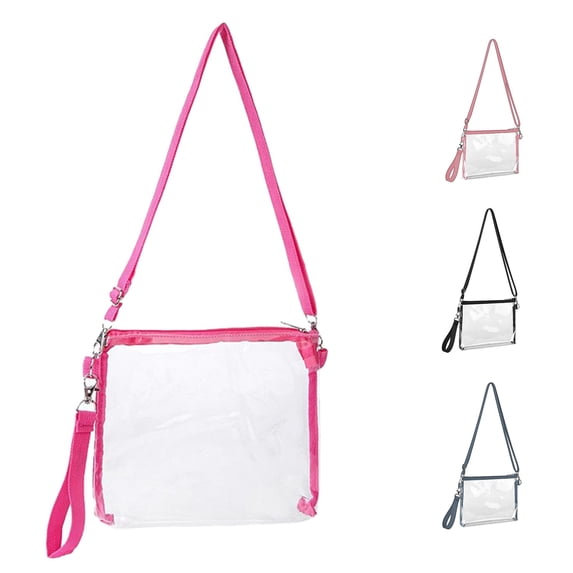CUZIBR Clear Crossbody Bag Transparent Shoulder Purse Black Zipper Detachable Adjustable Strap Hand Wrist Strap Small Storage Bag For Swimming Games Concert Vacation Daily Carry