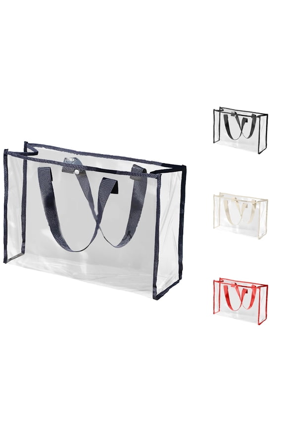 Clear Stadium Approved Tote Bag Handles Snap Closure Transparent Handbag Security Compliant Bag For Sports Swimming Games Concert Beach Travel Shopping Daily Carry Bag